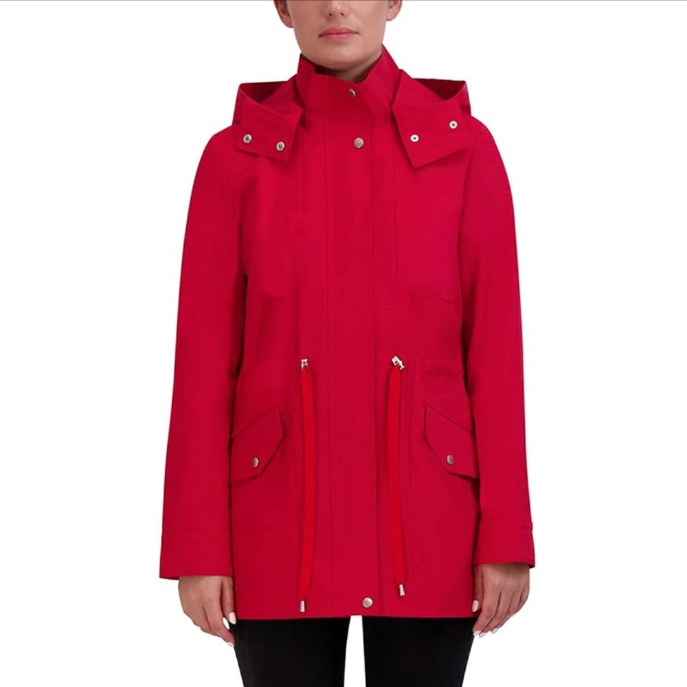 Cole Haan Women's Adjustable Rain Short Coat S Red